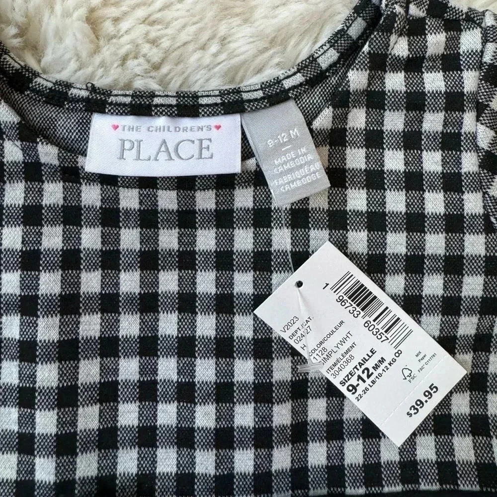 The children’s place 9-12 months black and white plaid shirt with bow